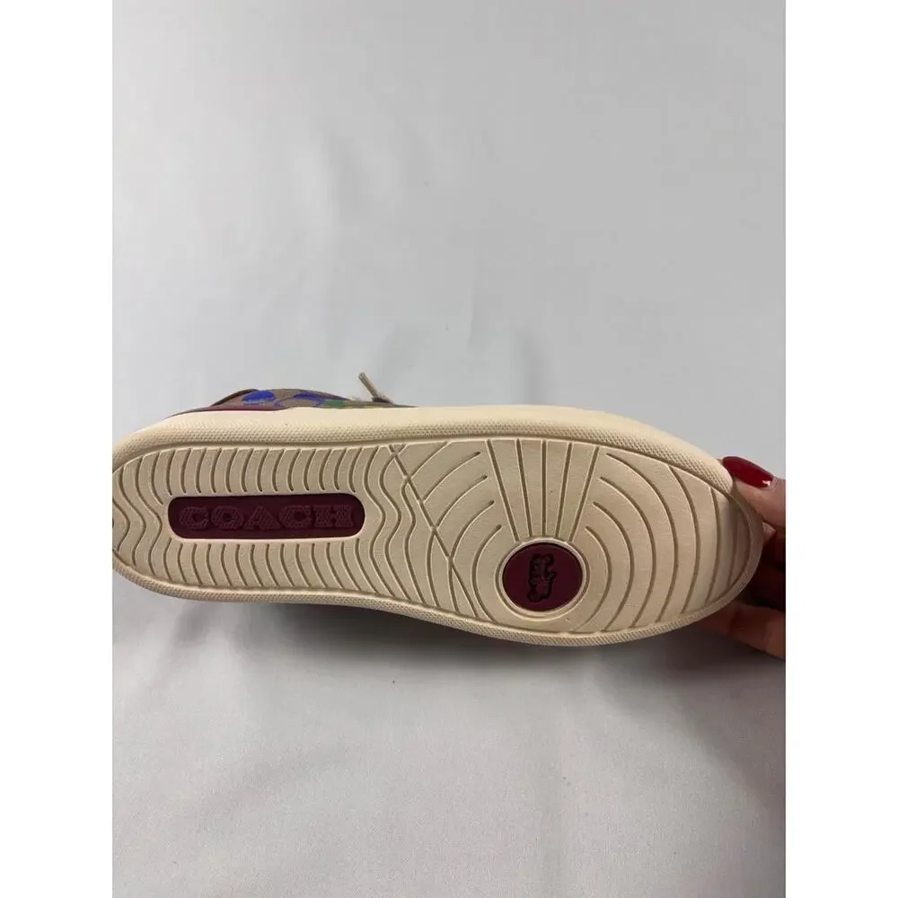 Coach Low Top Sneakers Rainbow Signature C Monogram‎ Khaki Multi Leather Trim